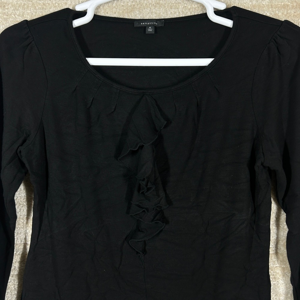Semantiks Womens Dark Academia Ruffle Front Long Sleeve Knit Top Black XL